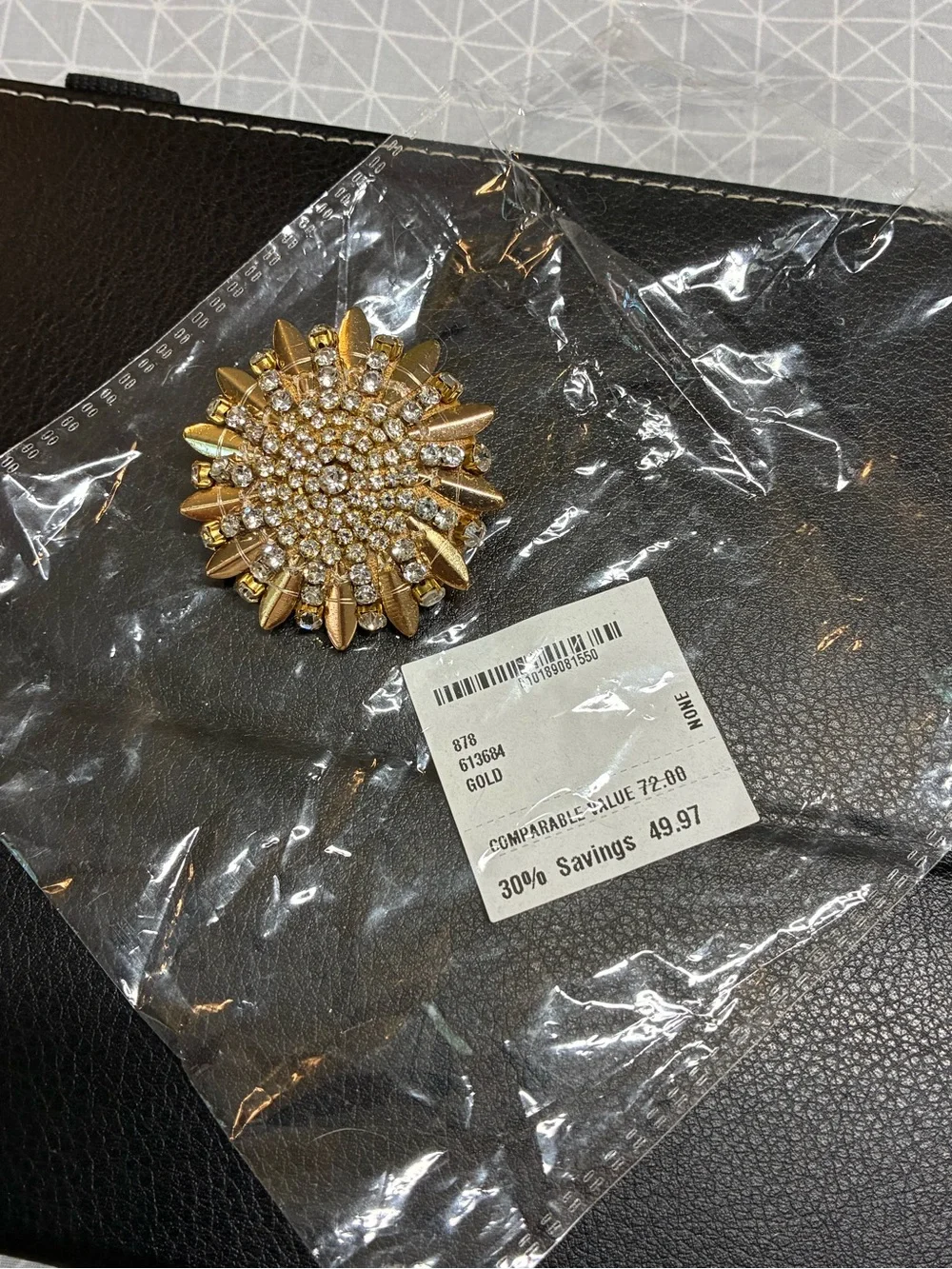 NEW Nordstrom Starburst Rhinestone Fabric Back Brooch Pin